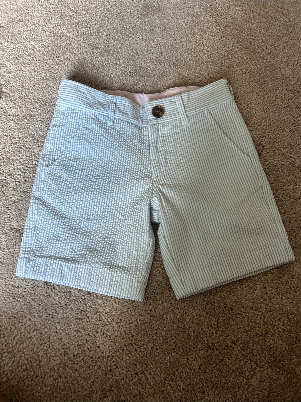 The Beaufort Bonnet Company Light Blue Seersucker Kids Shorts